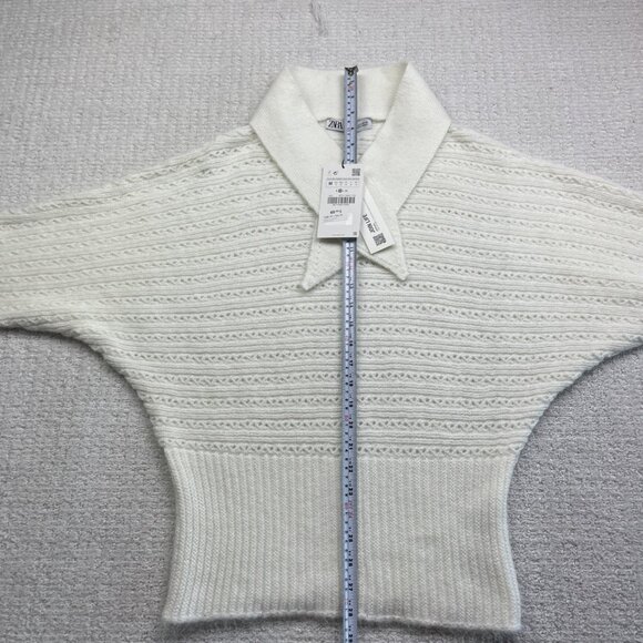 ZARA Women’s White Knit Sweater Size M NWT Bow Tie V-Neck Pullover Long Sleeve * - Picture 10 of 16